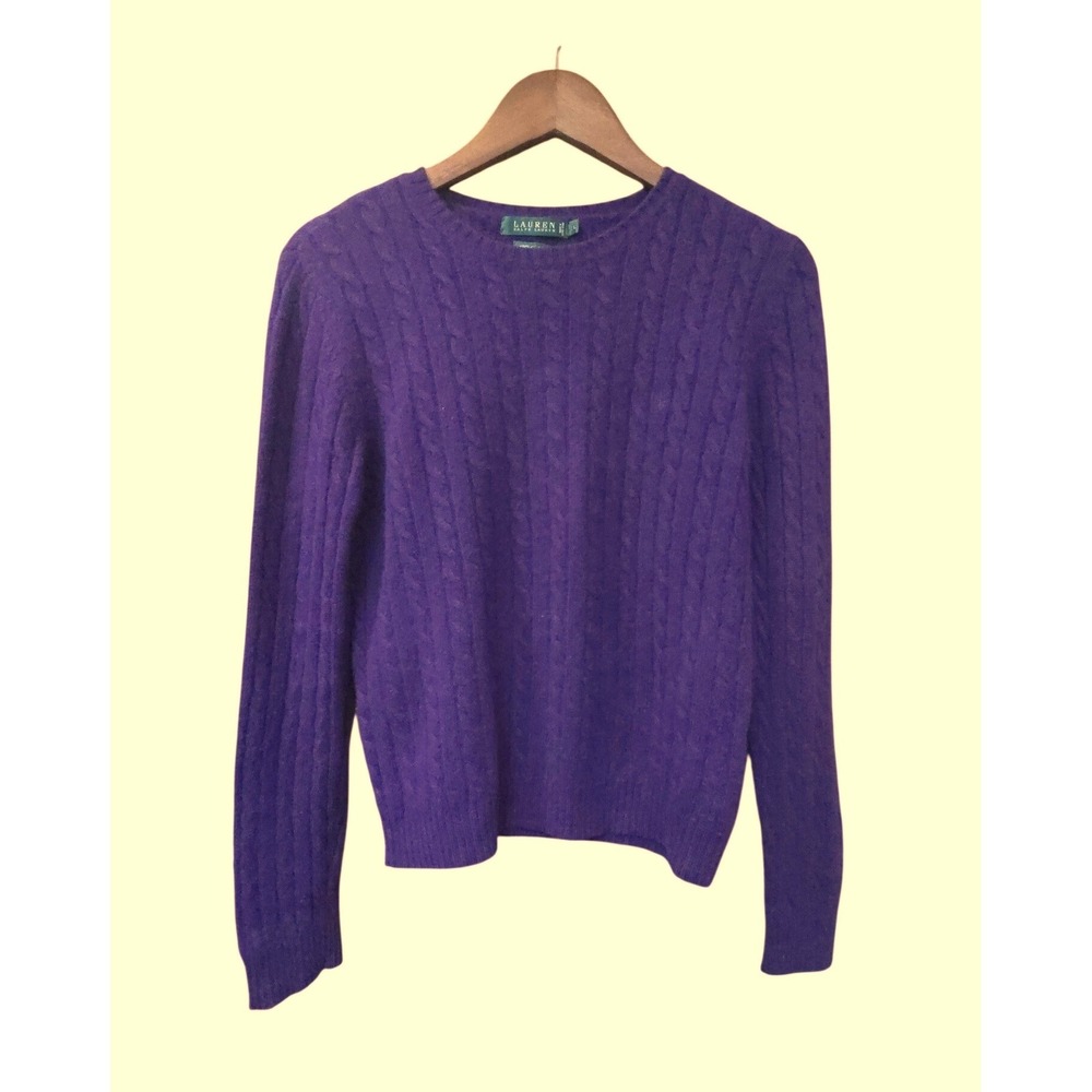 Lauren Ralph Lauren Purple 100% Cashmere Cable Knit Sweater Crew Neck Large
